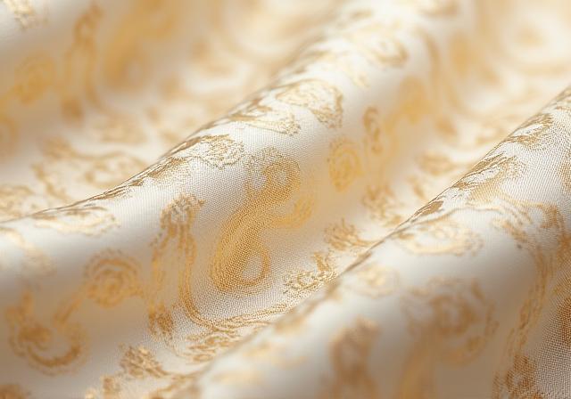 Texture di un prezioso tessuto in seta damascata con motivi tono su tono.